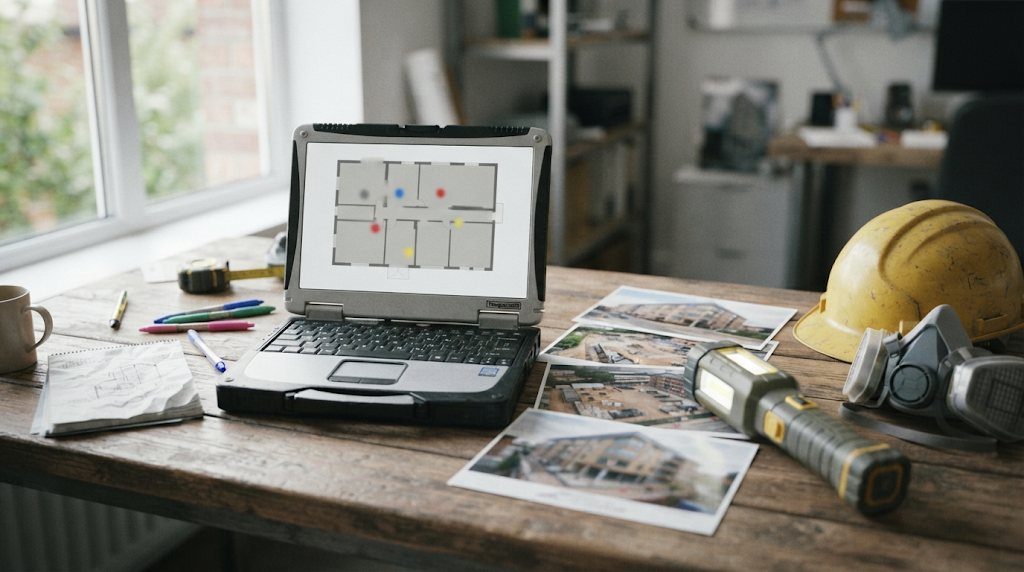 Asbestos survey report and register on a desk